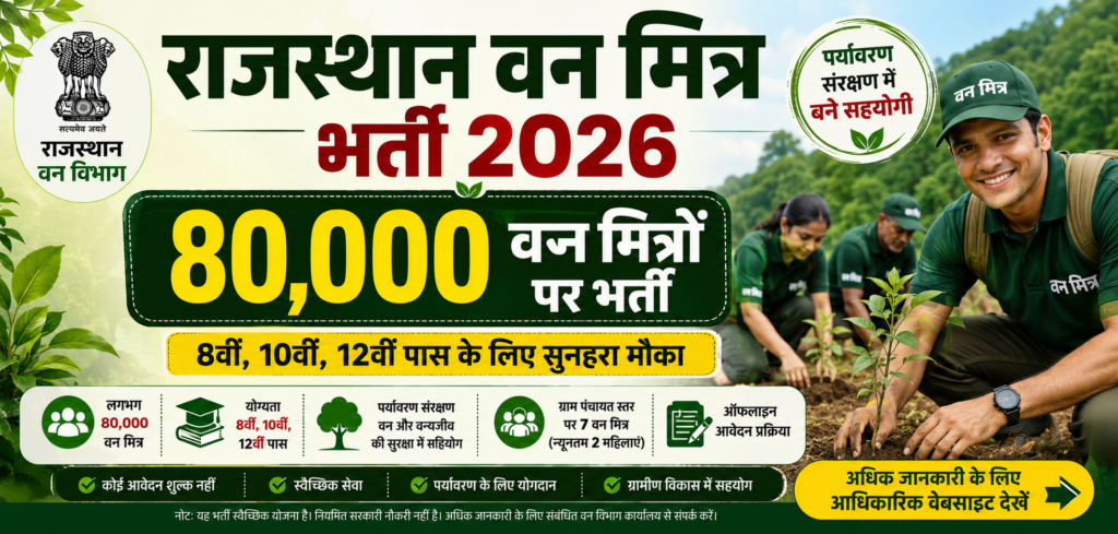 Rajasthan Van Mitra Recruitment 2026: राजस्थान में 8वीं, 10वीं, 12वीं पास के लिए 80,000 वन मित्रों पर निकली भर्ती, जानें आवेदन प्रक्रिया