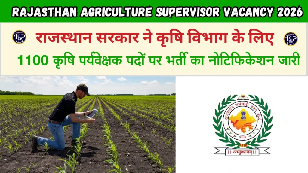 Rajasthan Agriculture Supervisor Vacancy 2026: राजस्थान सरकार ने कृषि विभाग के लिए 1100 कृषि पर्यवेक्षक पदों पर भर्ती का नोटिफिकेशन जारी, अभी करे आवेदन